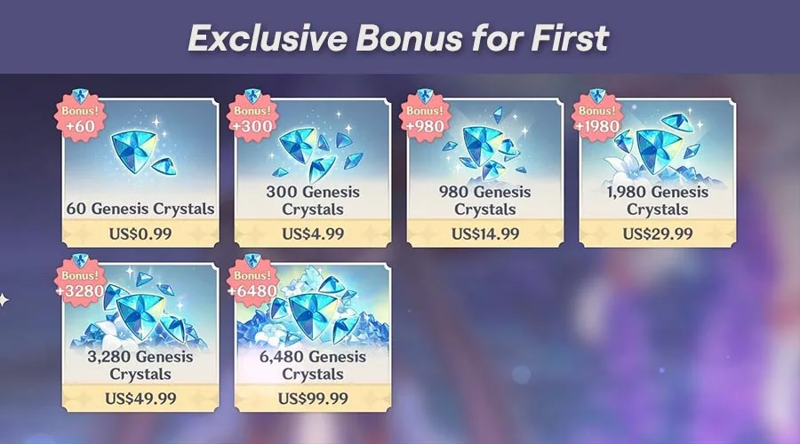genshin impact First Top-Up Bonus